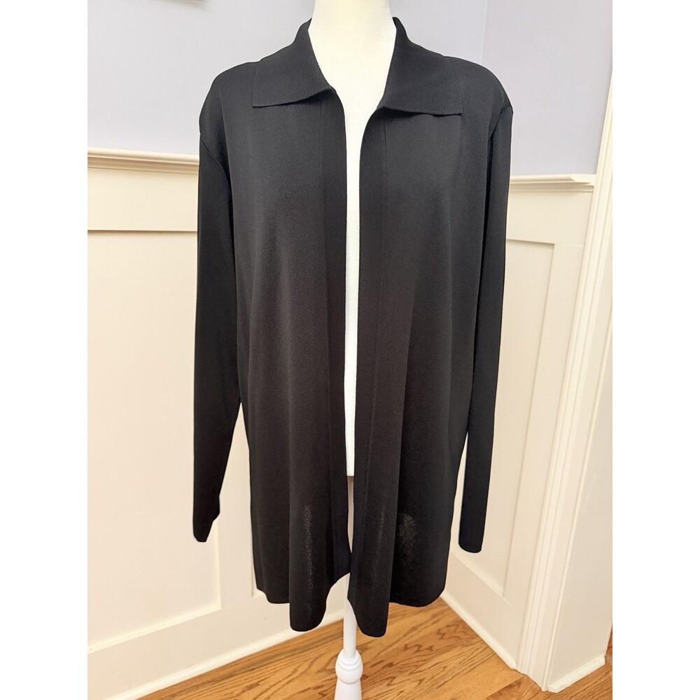 Exclusively MISOOK Cardigan Sweater Sz Large Black Collared Acrylic Knit EUC